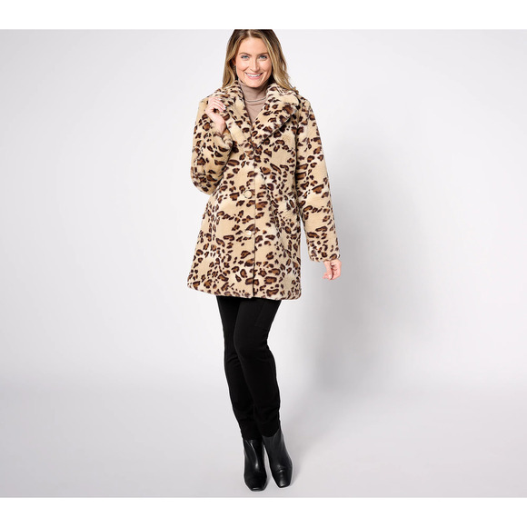 Dennis Basso Cheetah Faux Fur Coat Womens Jacket Notch Collar Crossover Lapel 2X - Picture 1 of 12